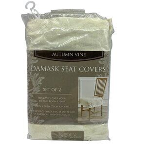 Autumn Vine Damask Seat Covers Set 2 28" x 36" Ivory Cotton Blend Dining Chair